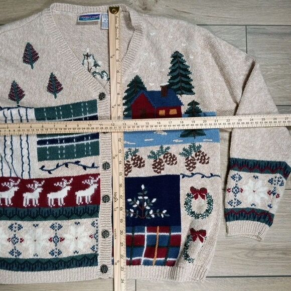 VTG North Crest Embroidered Cardigan Sweater L Winter Holiday Cabincore  Cottage - Picture 5 of 9